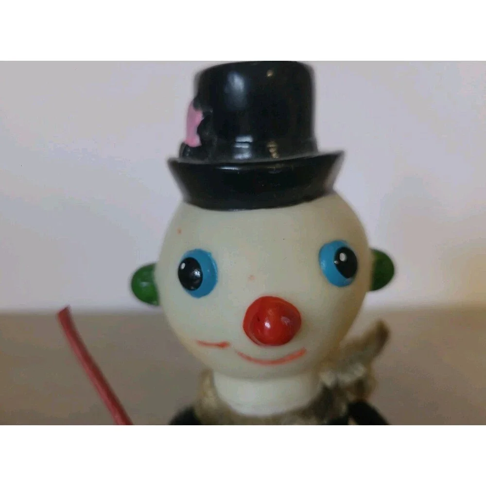 Lot 3 Rubber Plastic Head Satin Ball Figurine Elf Snowman Clown Styrofoam Base